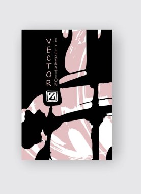 Beyaz arka planda siyah ve mercan fırça darbesi. Japon tarzı. Grunge lekelerinin vektör illüstrasyonu