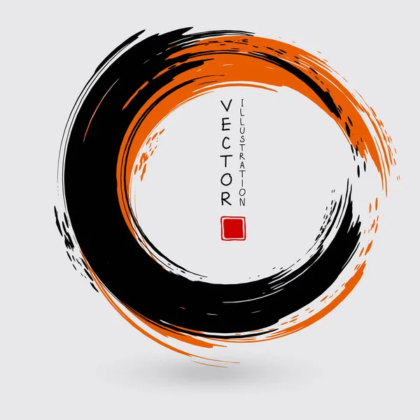 Černá Oranžová Inkoust Kulatý Tah Bílém Pozadí Japonský Styl Vektorová — Stockový vektor