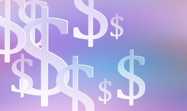 Dolar işaretli renk eğimli vektör arkaplanı. Bankacılık sembolleri ile modern soyut illüstrasyon.