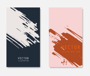 Grunge efektli soyut mürekkep fırçası pankartları. Japon tarzı. Vektör illüstrasyonu