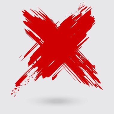 Beyaz arka planda kırmızı mürekkep çarpıştı. Japon tarzı. Grunge haç lekelerinin vektör illüstrasyonu