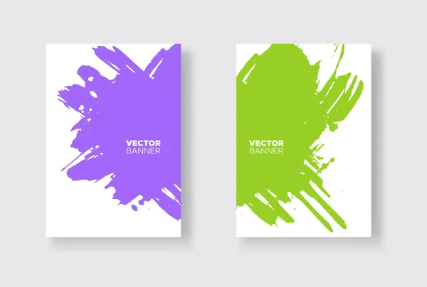 Ensemble Design Abstrait Violet Vert Peinture Encre Sur Brochure Élément — Image vectorielle