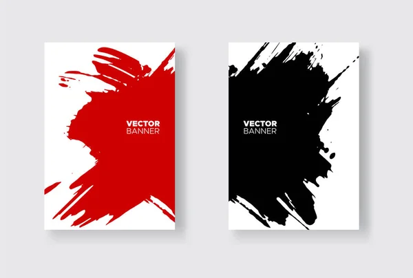 Ensemble Abstrait Noir Rouge Peinture Encre Sur Brochure Élément Monochrome — Image vectorielle