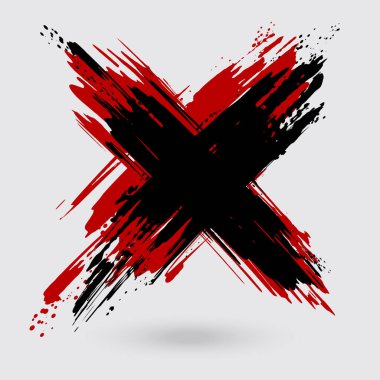 Beyaz arka planda siyah ve kırmızı mürekkep çarpıştı. Japon tarzı. Grunge haç lekelerinin vektör illüstrasyonu