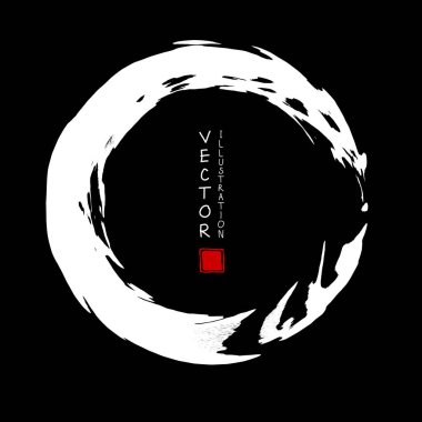 Siyah arka planda beyaz mürekkep darbesi. Japon tarzı. Grunge Circle lekelerinin vektör illüstrasyonu