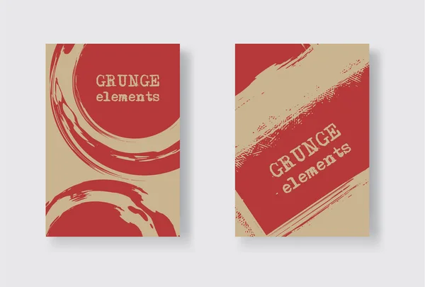 一套两个卷曲传单模板 小册子或横幅设计模板 摘要现代背景 Grunge Red Brown Distress Texture — 图库矢量图片