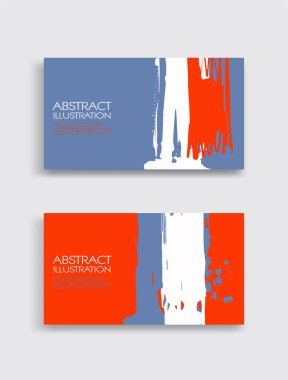 Beyaz arka planda kırmızı beyaz, mavi, fırça darbesi kartı. Japon tarzı. Grunge lekelerinin vektör illüstrasyonu