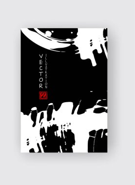 Mürekkep fırçası darbesi. Japon tarzı. Grunge Strip lekelerinin vektör çizimi. Vektör dalga fırçaları resimleme.