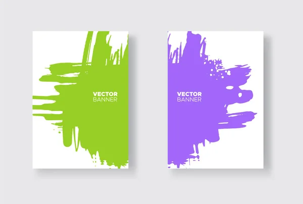 Ensemble Design Abstrait Violet Vert Peinture Encre Sur Brochure Élément — Image vectorielle