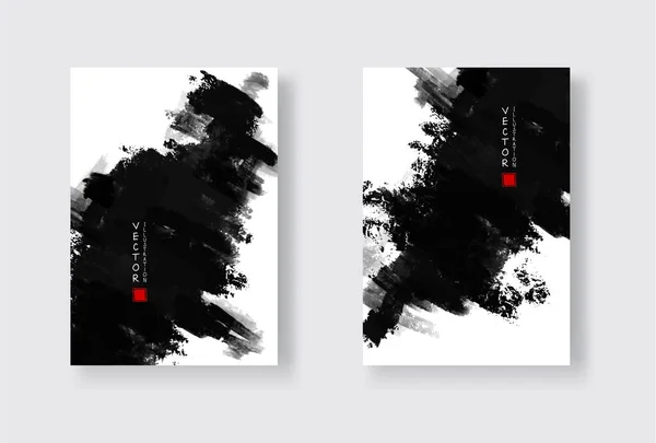Чорний Чорнило Білому Фоні Японський Стиль Vector Illuation Grunge Wave — стоковий вектор