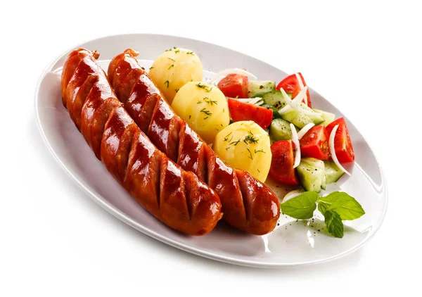 Grilled sausages and vegetables — Stock Photo, Image