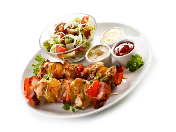 Kebabs - grilled meat and vegetables — Stock Photo, Image