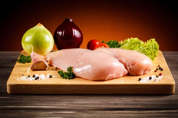 Raw Chicken Breasts Cutting Board — Stock Photo, Image