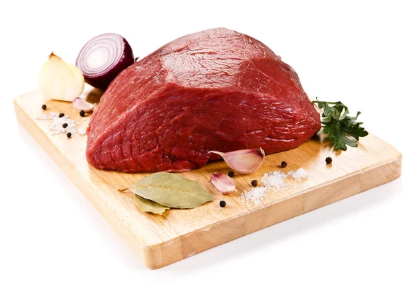 Fresh Raw Beef Cutting Board White Background — Stock Photo, Image