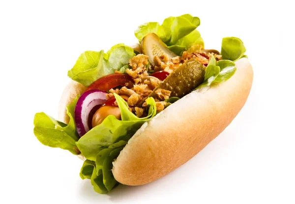 Hot Dog Sfondo Bianco — Foto Stock