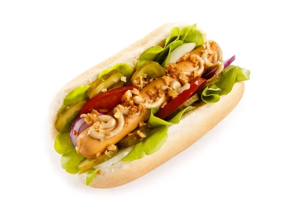 Hot Doga Białym Tle — Zdjęcie stockowe