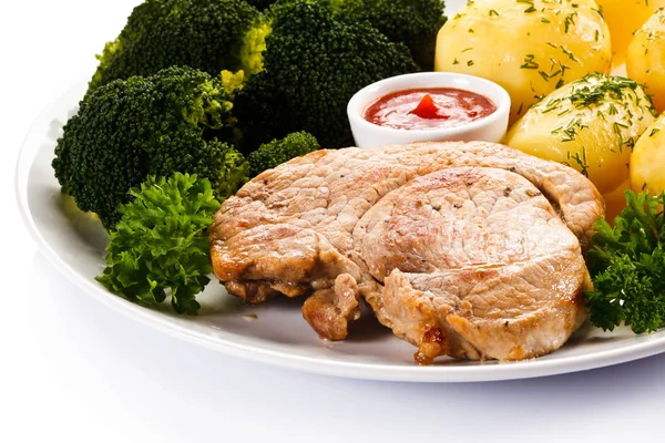 Steak Pellkartoffeln Und Gemüse — Stockfoto