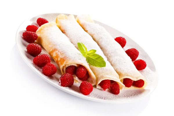 Crepes Raspberries Cream — Stock Photo, Image