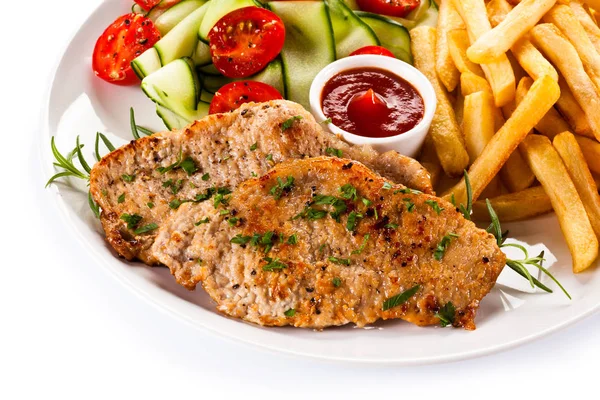 Fried Pork Chop French Fries Vegetables — Stock Photo, Image