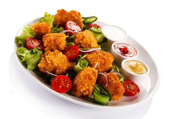 Fried Chicken Nuggets Vegetables — Stock Photo, Image