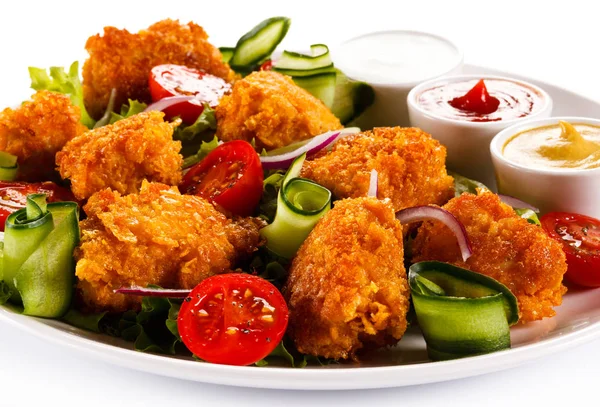 Fried Chicken Nuggets Vegetables — Stock Photo, Image