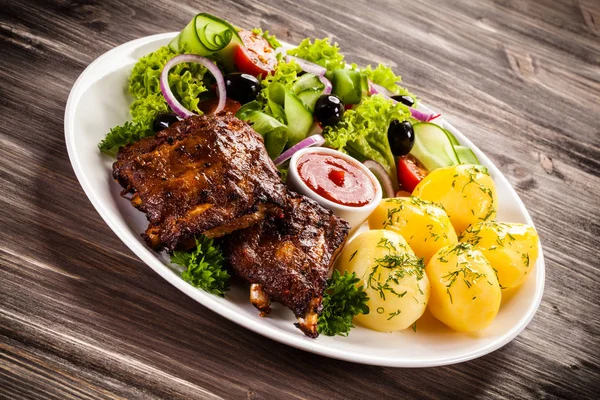 Grilled Ribs Vegetables — Stock Photo, Image