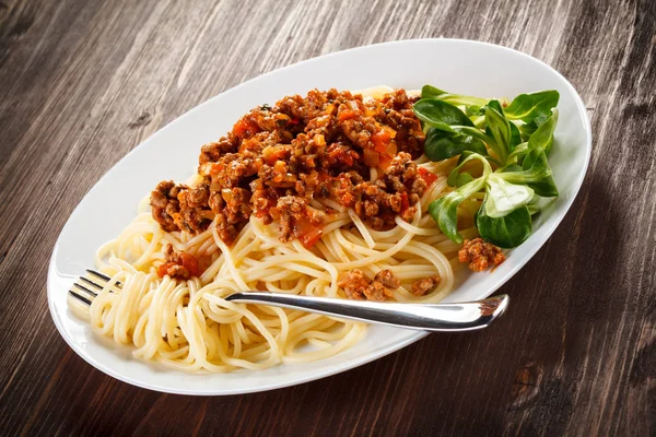 Pasta Con Carne Salsa Tomate Verduras —  Fotos de Stock