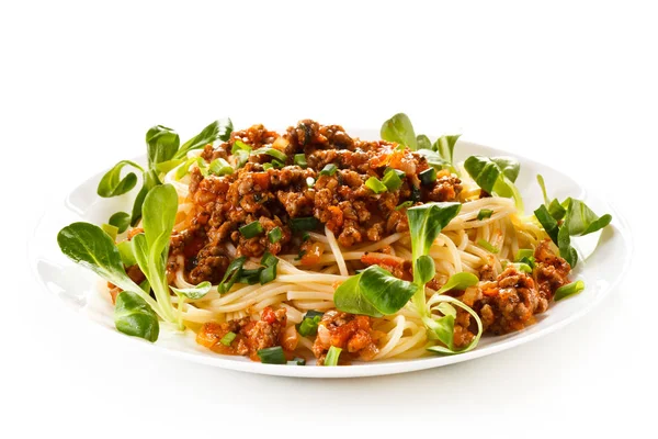 Pasta Meat Tomato Sauce Vegetables — Stock Photo, Image