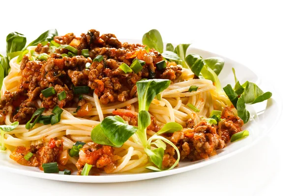 Pasta Meat Tomato Sauce Vegetables — Stock Photo, Image