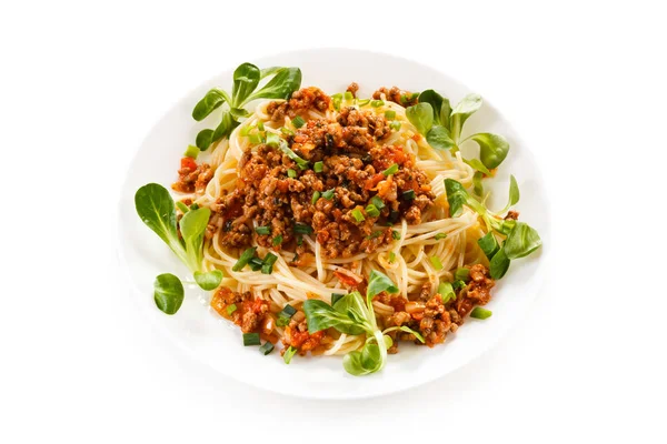 Pasta Med Kött Tomatsås Och Grönsaker — Stockfoto