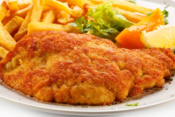 Kotlet Schabowy Frytki Warzywa — Zdjęcie stockowe