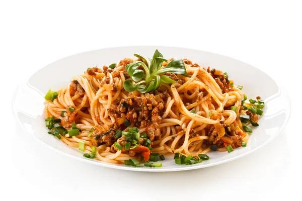 Pasta Con Carne Salsa Tomate Verduras — Foto de Stock