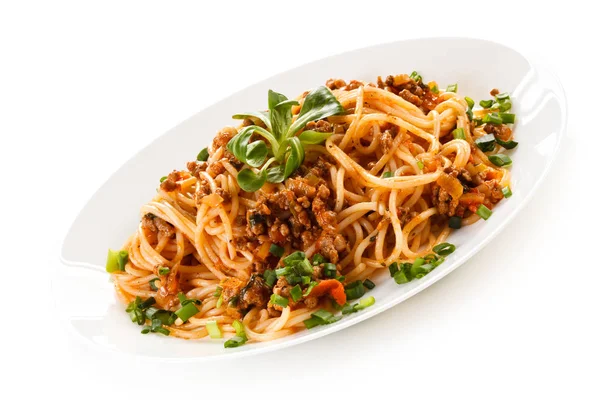 Pasta Con Carne Salsa Tomate Verduras — Foto de Stock