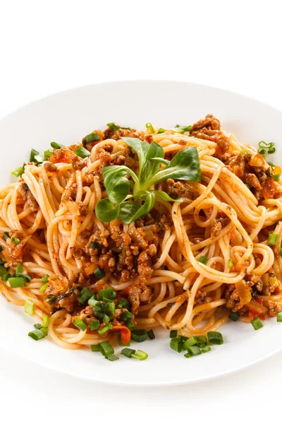 Pasta Met Vlees Tomatensaus Groenten — Stockfoto