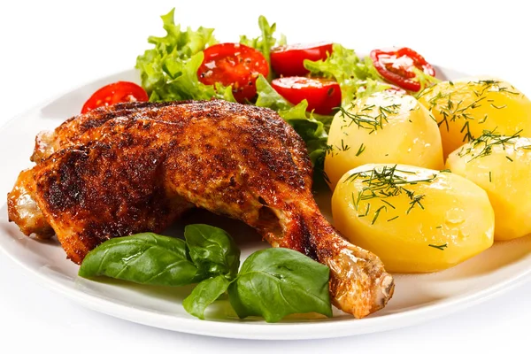 Roast Chicken Legs Boiled Potatoes Vegetables — Stock Photo, Image