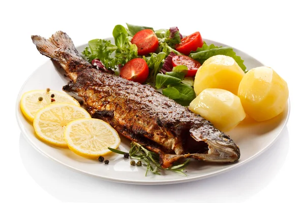 Plato Pescado Trucha Asada Con Verduras — Foto de Stock