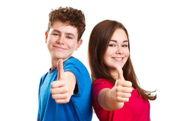 Tiener Meisje Jongen Weergegeven Teken Geïsoleerd — Stockfoto