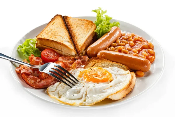 Английский Завтрак Тосты Яйца Бекон Овощи — стоковое фото