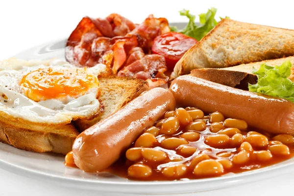 Pequeno Almoço Inglês Torrada Ovo Bacon Legumes — Fotografia de Stock