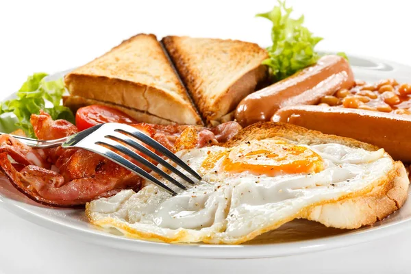 Englisches Frühstück Toast Speck Und Gemüse — Stockfoto