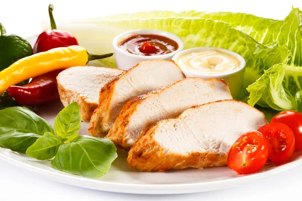 Roast Chicken Fillet Vegetables White Background — Stock Photo, Image