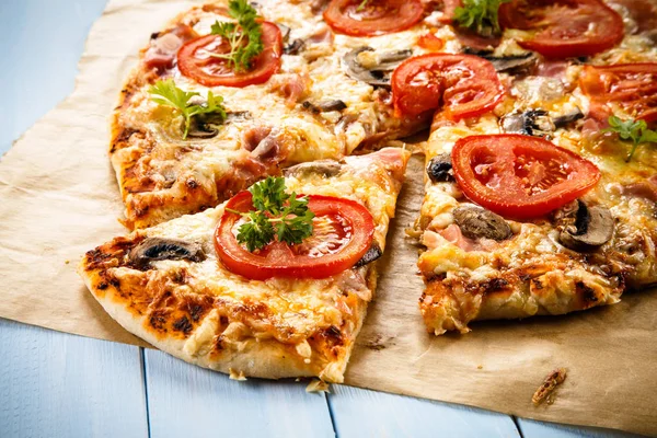 Pizza Wooden Table — Stock Photo, Image