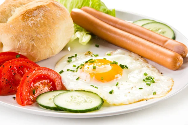 Frukost Med Korv Ägg Och Grönsaker — Stockfoto