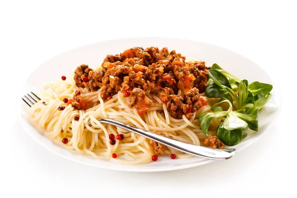 Pasta Meat Tomato Sauce Vegetables — Stock Photo, Image