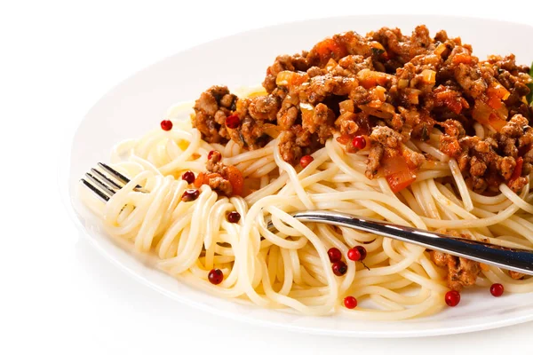 Pasta Con Carne Salsa Tomate Verduras —  Fotos de Stock