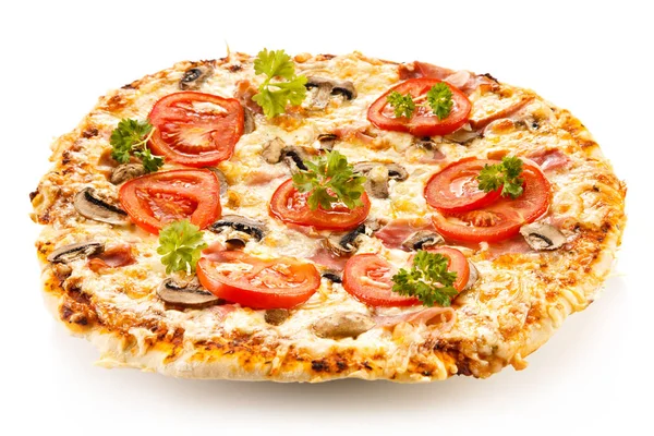 Pizza Auf Weißem Hintergrund — Stockfoto