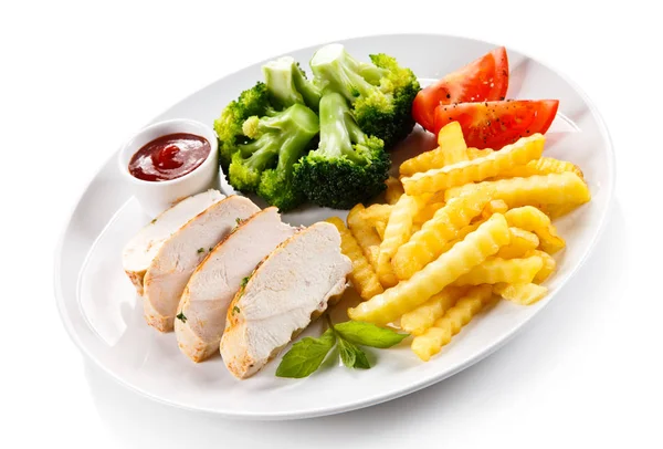 Grilled Chicken Fillet Vegetables White Background — Stock Photo, Image