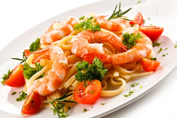 Camarones Con Pasta Verduras — Foto de Stock