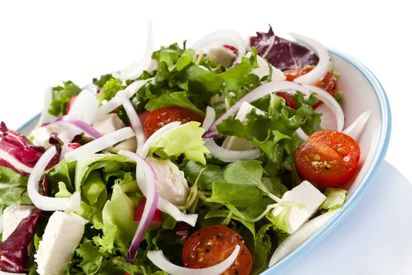 Griekse Salade Witte Achtergrond — Stockfoto