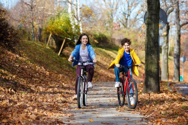 Ciclismo Urbano Adolescentes Montando Bicicletas Parque Ciudad —  Fotos de Stock